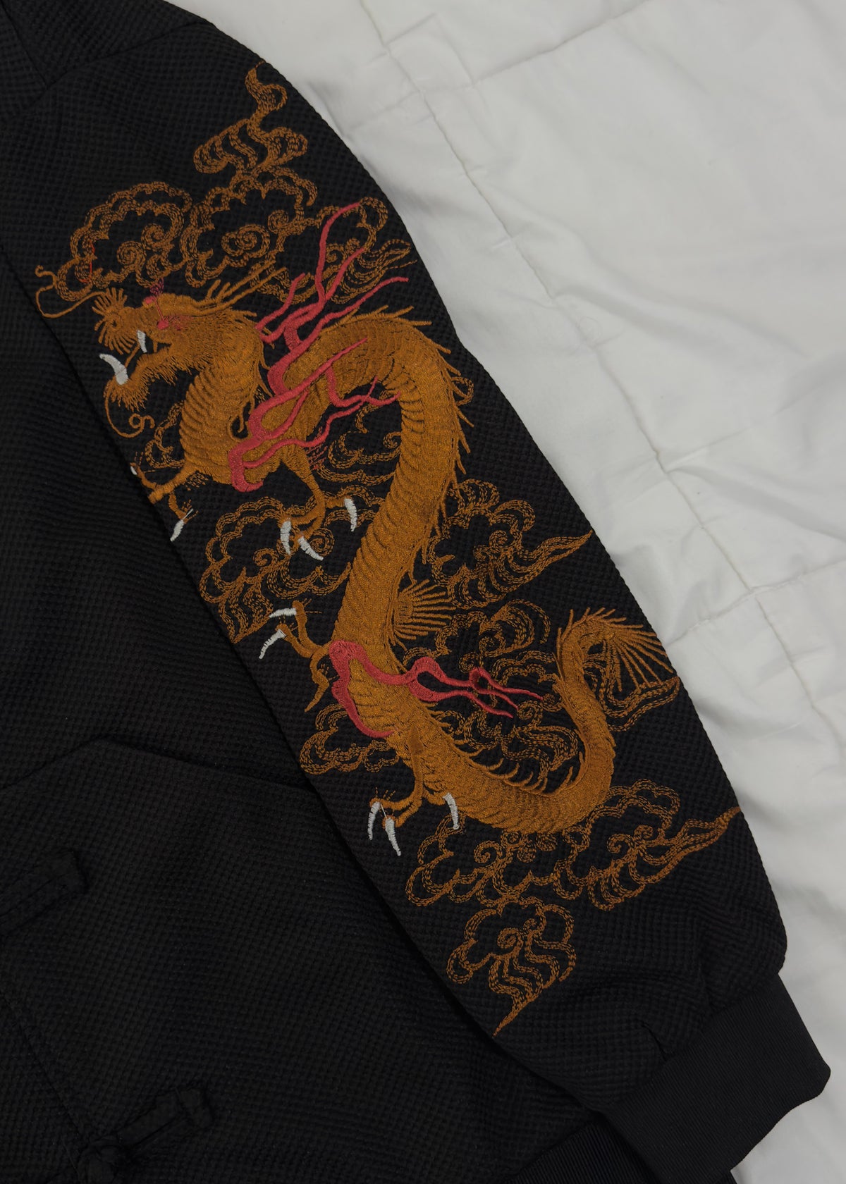 Black Chinese-Style Bomber Jacket — Dragon Embroidery