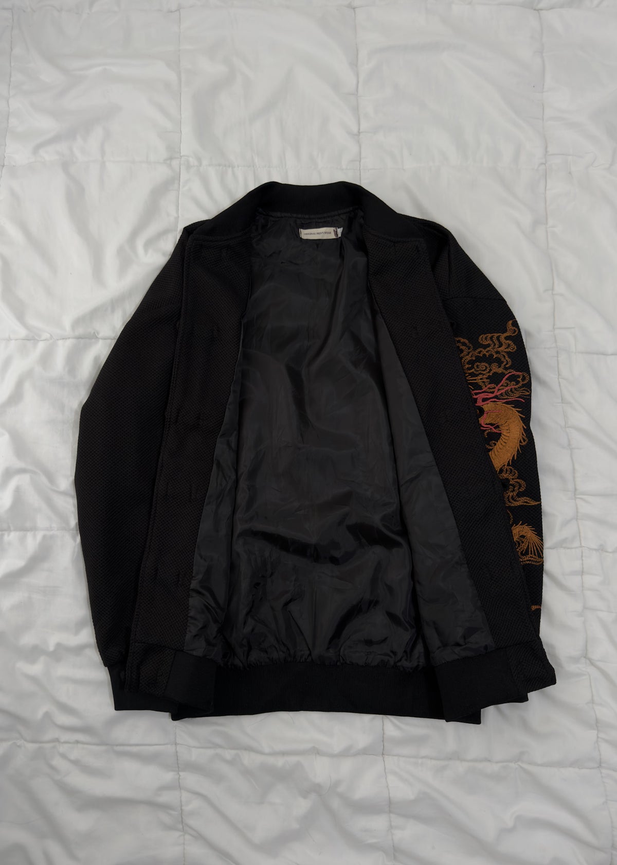 Black Chinese-Style Bomber Jacket — Dragon Embroidery