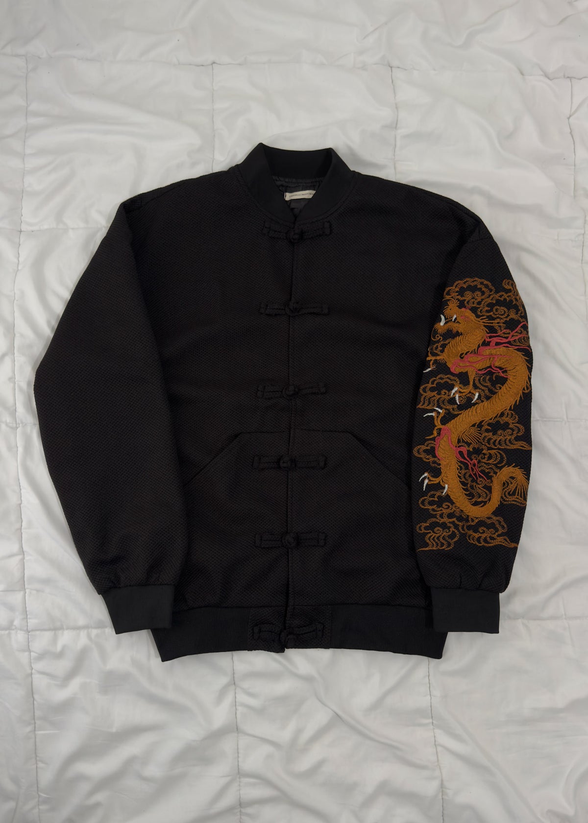 Black Chinese-Style Bomber Jacket — Dragon Embroidery