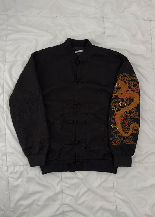 Black Chinese-Style Bomber Jacket — Dragon Embroidery