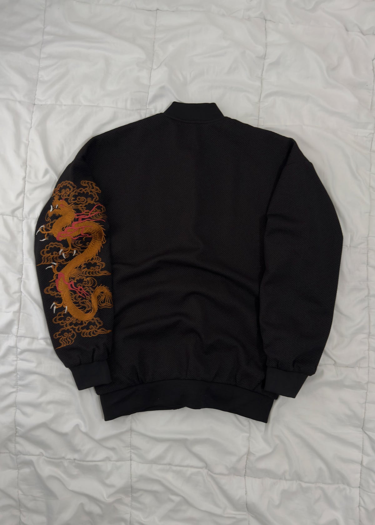 Black Chinese-Style Bomber Jacket — Dragon Embroidery